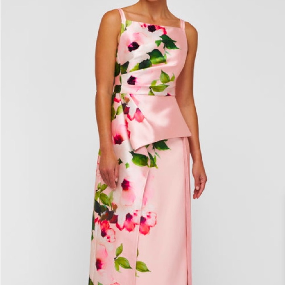 Kay Unger Pink Floral Barbara Walk-Through Dress